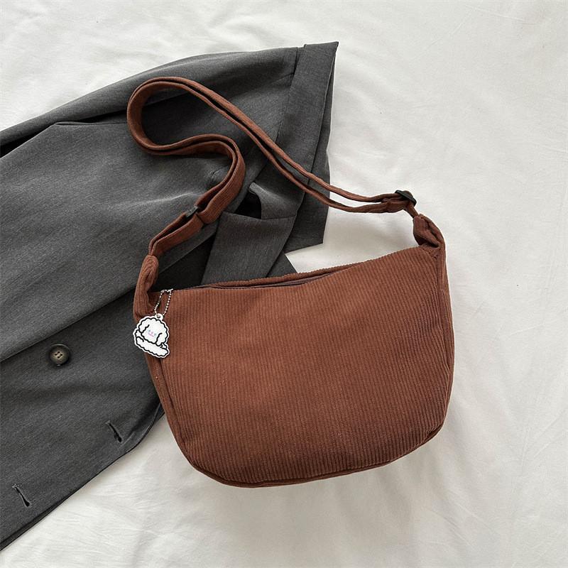 Chic Corduroy Shoulder Bag Casual Japanese Style Canvas Medium Crossbody