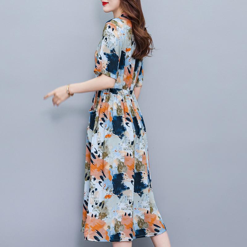 Elegantes Sommerkleid für Damen Vintage Kleidung Übergröße Lässig Kurzarm Langes Kleid