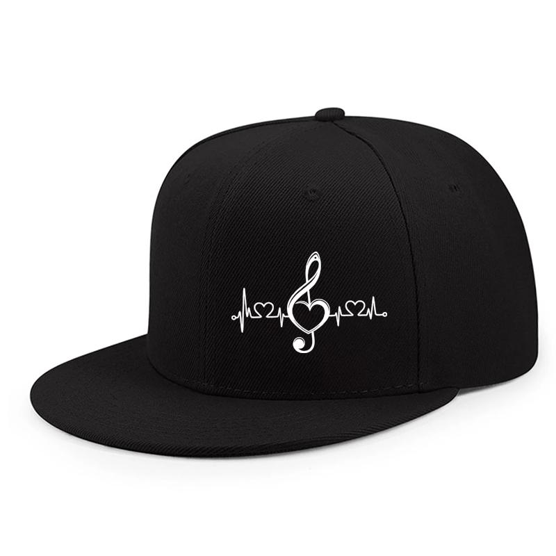 Music Heartbeat Treble Clef Baseball Cap Polyester Snapback Hip Hop Street Dance Flat Top Hat