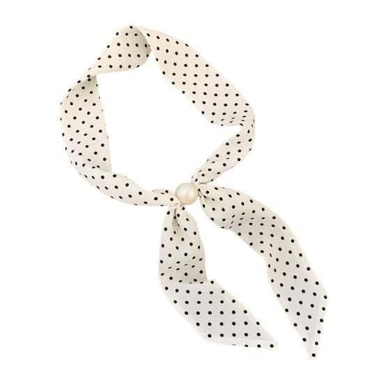 

Women Scarf Imitation Pearl Buckle One-Piece Design Scarf Lightweight Chiffon Satin French Retro Black White Dot Neck Collar білий