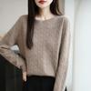 Casual Simple Women Fashion Sweater Round Neck Cable Knit Pullover Tops Loose Long Sleeve Pullover Base Layer Autumn Winter Comfortable Warm Knit Top