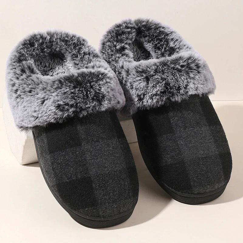 Fashion Thicken Plush Wrap Toe Women's Warm Slippers Winter Home Casual Soft Sole Fuzzy Slides Indoor House Non Slip Cotton Slippers