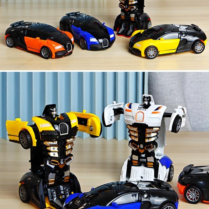 Kinderspielzeugauto Junge Ein-Knopf-Verformungsspielzeugauto Kollisionsauto Roboter Trägheit Kollision Polizeiauto Rennen