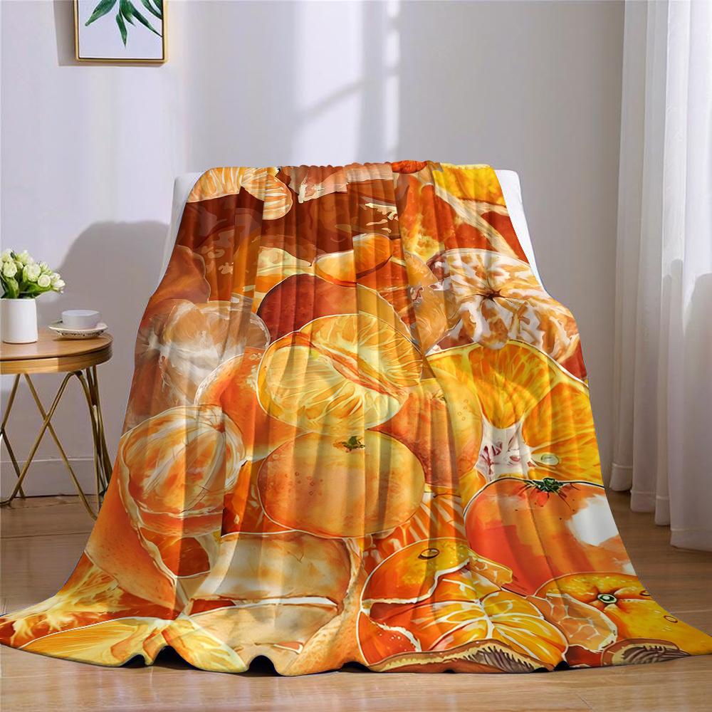 Tangerine Citrus Flood Flannel Blanket Warm Soft Halloween Christmas Couch Warm Cozy Decorative Decor Gift for All Season