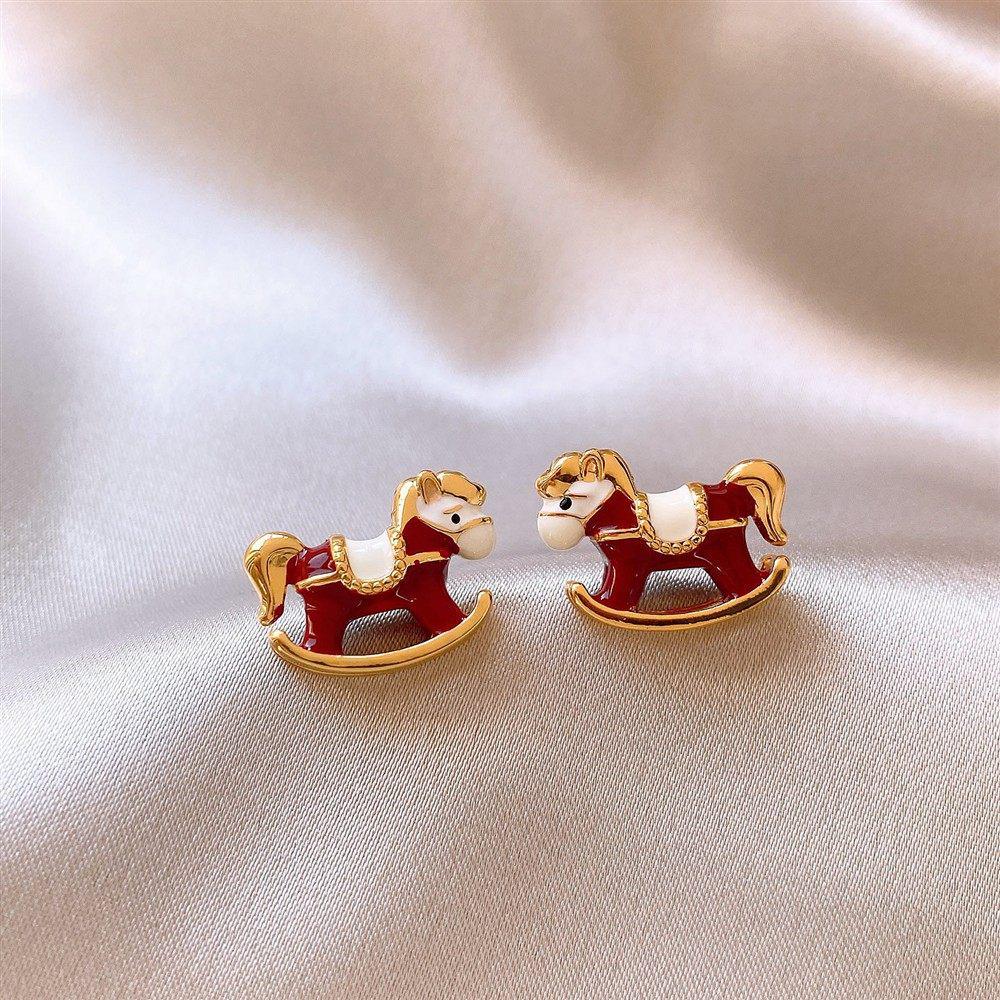 

Retro Silver Little Horse Enamel Pendant Earrings - Fashionable and Versatile Luxury Studs for Women