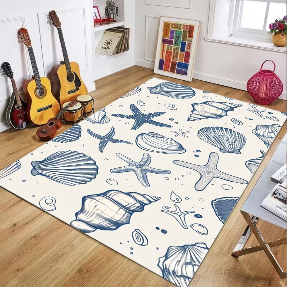 Starfish Shell Coral Marine Organisms Pattern Carpet for Living Room Decor Bedroom Rug Sunroom Terrace Vacation Sofa Floor Mat