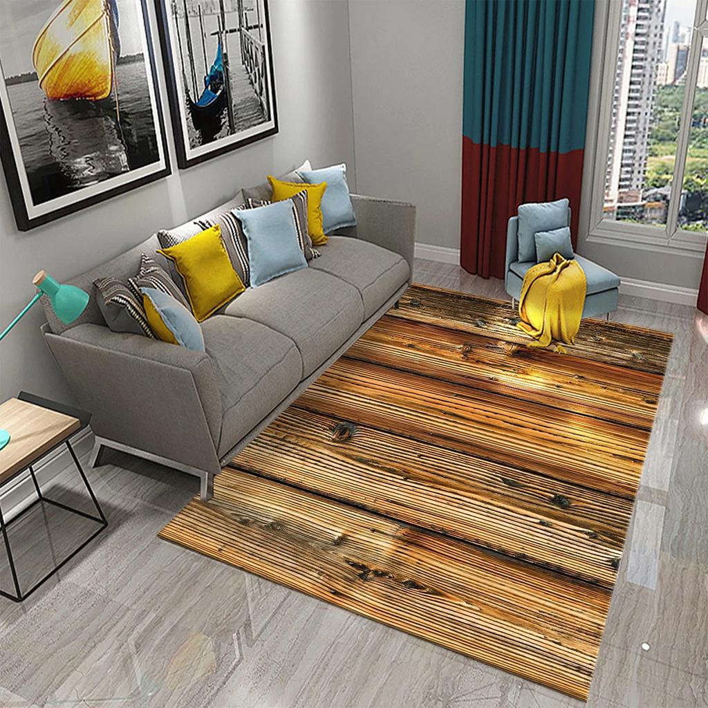 Rectangular Staggered 3d Planks Carpet Geometric Wood Grain Mats Entrance Non-Slip Floor Rug for Living Room Bedroom Home Decor