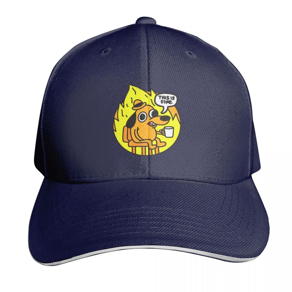 This is fine  funny meme Baseball Cap Mountaineering cute Bobble Hat party Hat Boy Womens