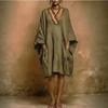 European, American spring and summer casual fashion imitation cotton and linen batman loose dress