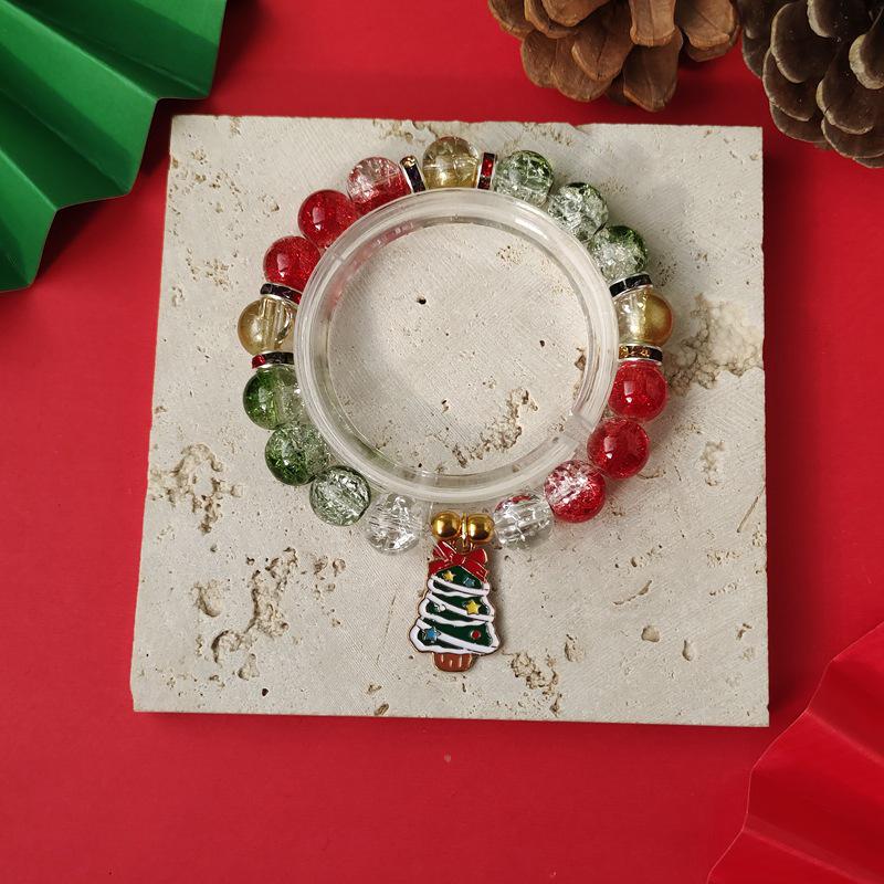 Christmas Diamond Santa & Snowflake Glass Bracelet: Stylish & Versatile Holiday Accessory.