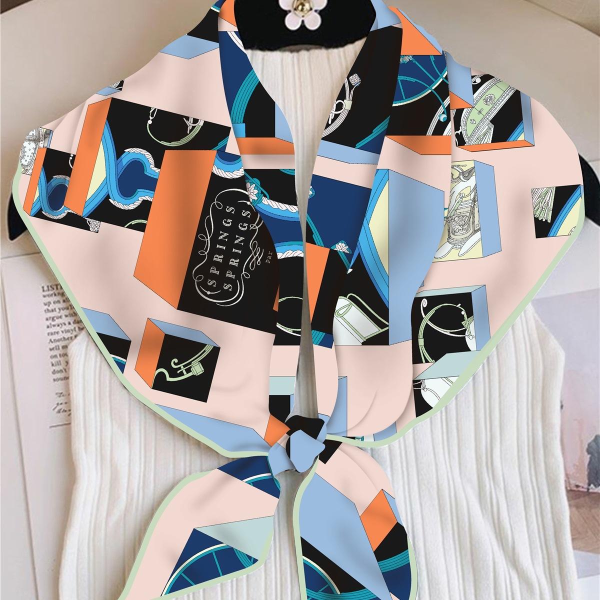 

Niche Design Triangle Scarf High-Quality Twill Silk Printed Shawl Women S Outer With Thin Fake Collar Vest Fashion Trend 130-85-85cm