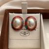 Oval Symphony Pearl Stud Earrings Contrasting Color Painted Texture Retro Art Exquisite Premium Earrings