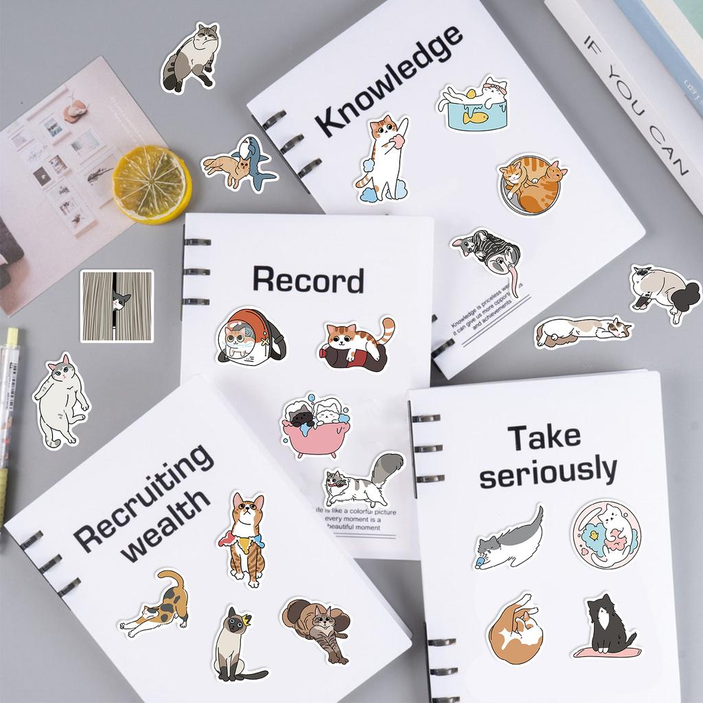 50 Cartoon Watercolor Cat Doodle Stickers Decorate Guitar Notebook Suitcase DIY