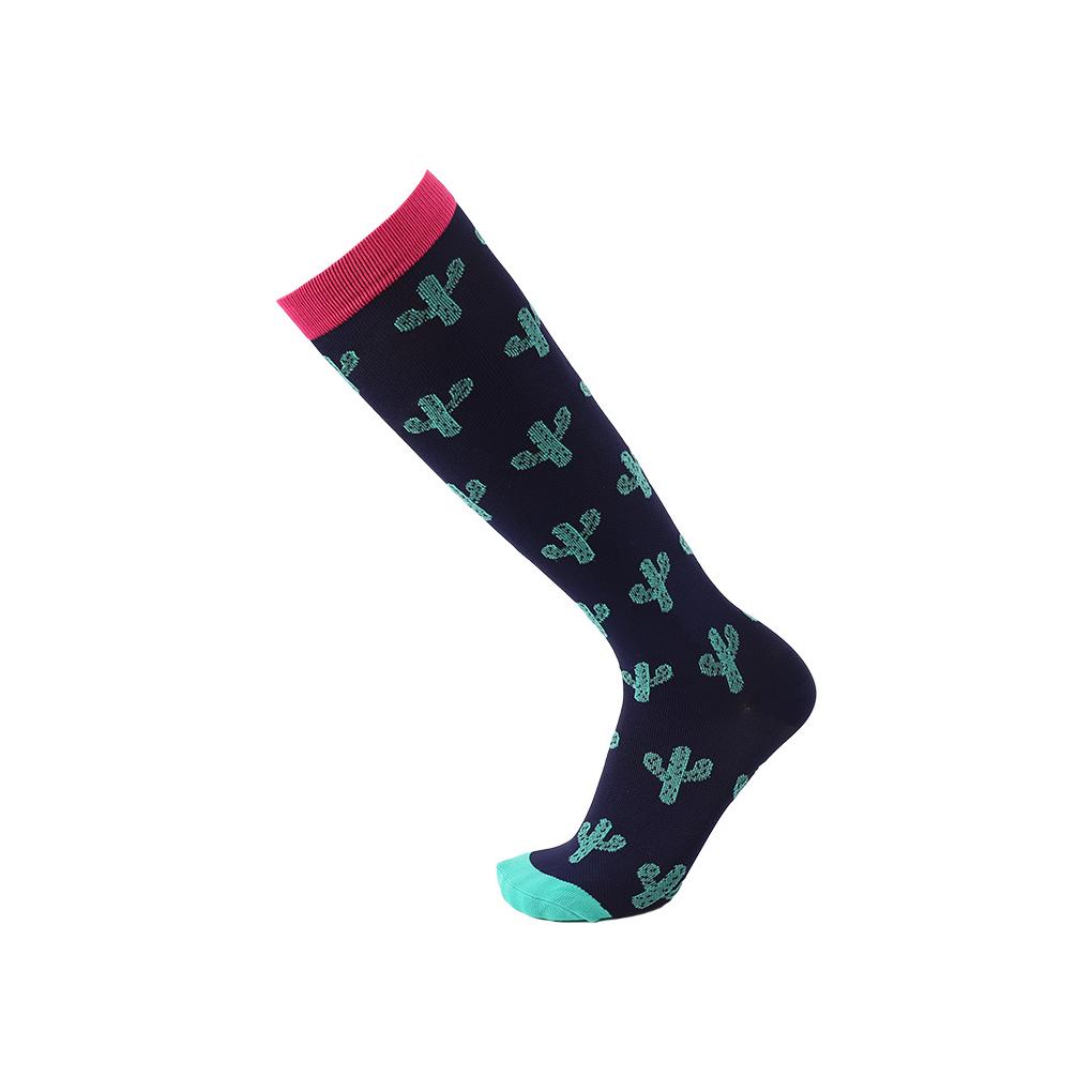 

Compression Socks Running Knee High Stockings Puzzle Protector Calf Elastic Pressure Sock Flower Print Outdoor Hosiery cactus/s/m