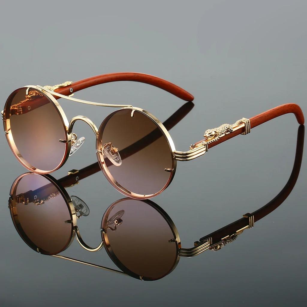 Steampunk Style Metal Sunglasses for Men with Cheetah Legs Women Luxury Brand UV400 Eye Protection Sunglasses Vintage Shades