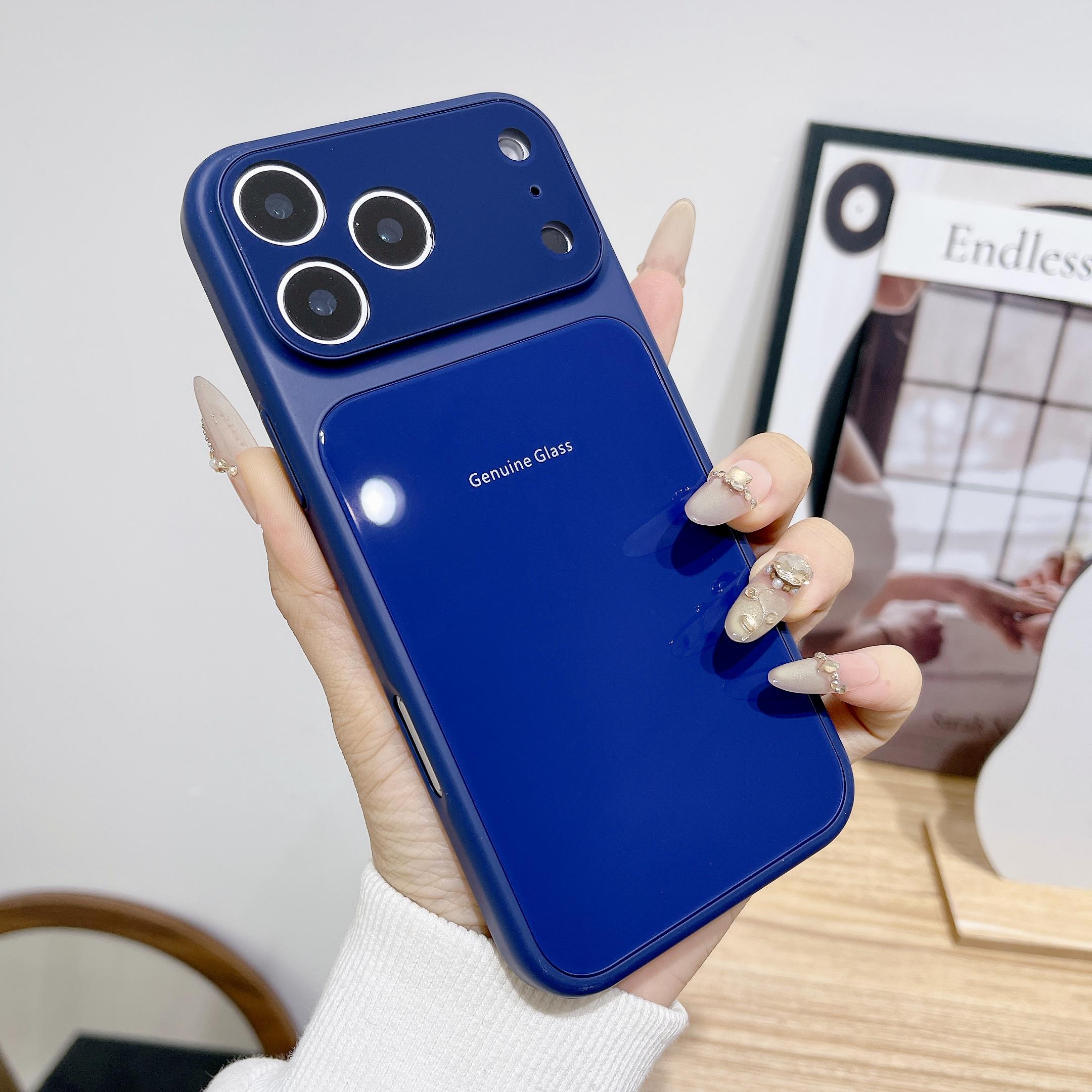 

Роскошный чехол-бампер Macaron с большим прозрачным окном для iPhone 17 Air 16 15 14 13 12 11 Pro Max Plus, противоударный, конфетный, стеклянная броня, задняя крышка iPhone 15 темно-синий