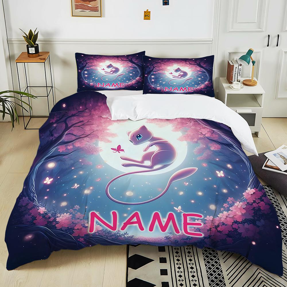 Custom Name Pokemon Mews Printed Bedding Set 1 Duvet Cover 2 Pillowcases Adult And Children Bedding Set Luxury Gifts
