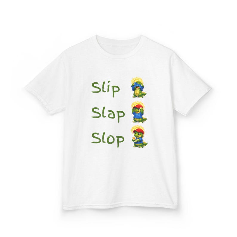 Slip Slap Slop Kids Tee | Dino Character Sunsafe Design 160