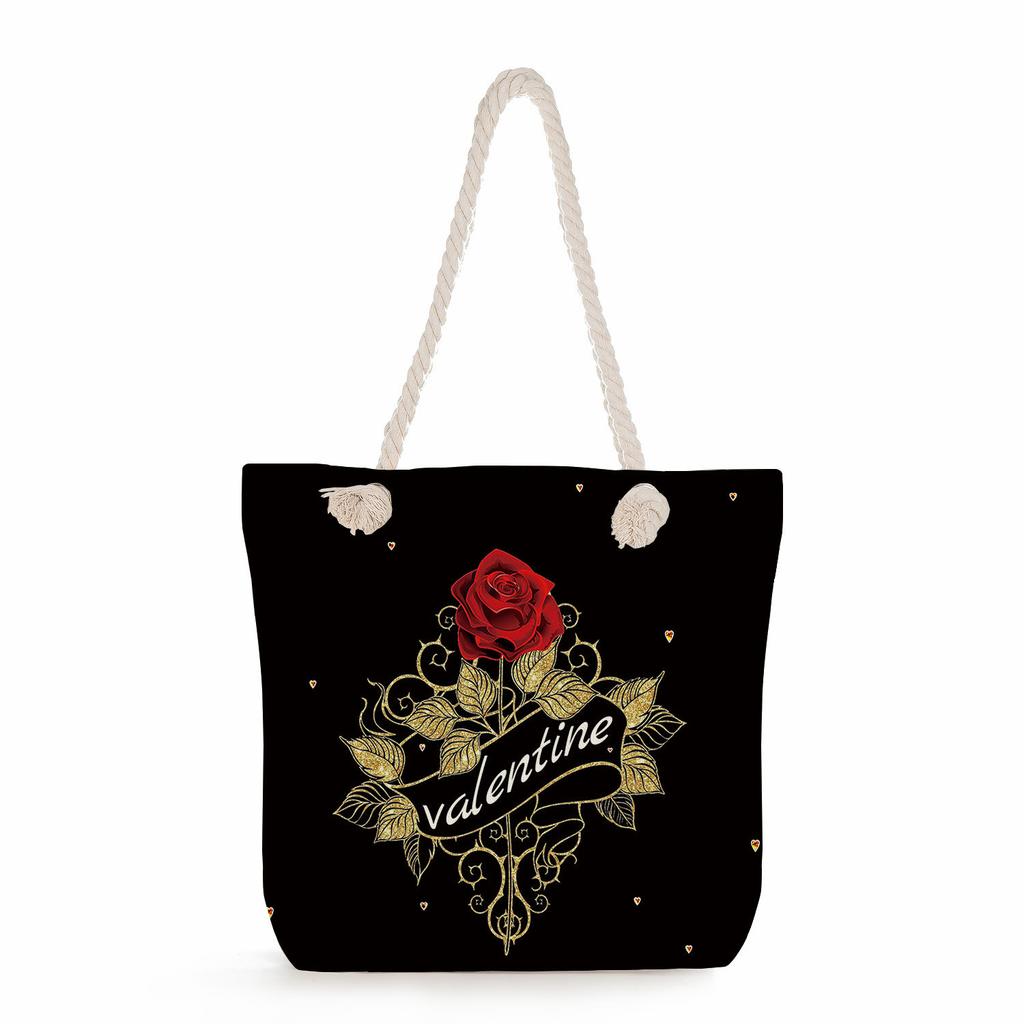 Multifunctional Valentine's Day Printed Thick Rope Shoulder Beach Bag Casual Large Capacity Handbag 0122