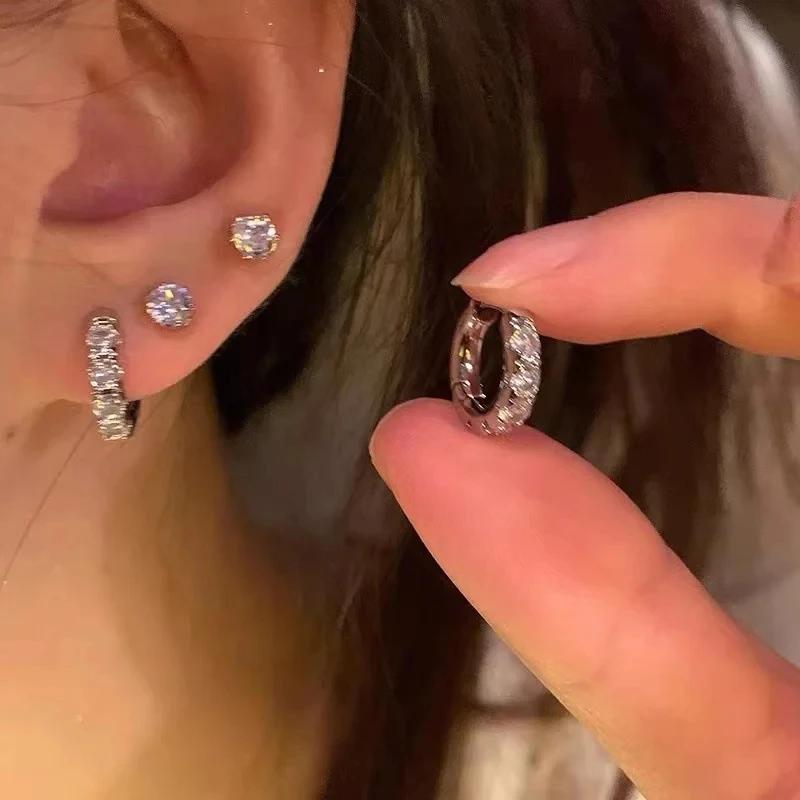 4ks/set Nerezové estetické náušnice se zirkonovým krystalem pro ženy Egirl New Y2K Cool Daily Wear šperky Příslušenství