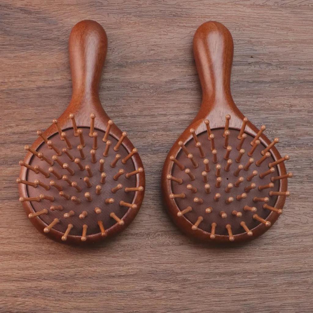 Mini Children's Sandalwood Air Cushion Massage Comb - Portable Wooden Comb for Girls