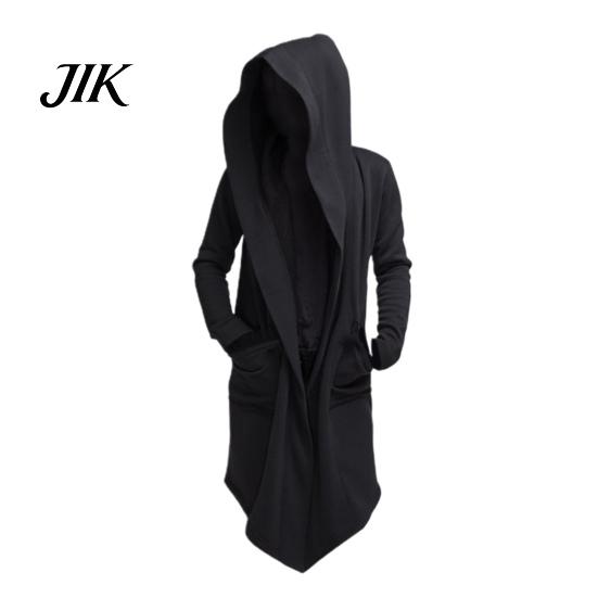 Long Coat Men Oversize Hooded Solid Color Jacket Cardigan Trench for Autumn