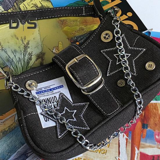 Grunge Hobo Bag Denim Shoulder Bag Underarm Bag Vintage Crossbody Bag Casual Handbag for Women Girls Daily Outings Street