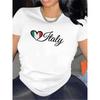Kurzarm-T-Shirt für Damen, Italien Herz Design, Polyestergewebe, Leicht und Strapazierfähig, Perfekt für Freizeitkleidung, Reisen oder Restaurantbesuche