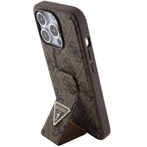 Guess Guhcp15Xpgs4Tdw Iphone 15 Pro Max 6.7 Brązowy/Brown Hardcase Grip Stand 4G Triangle Strass