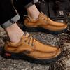 2025 New Men Genuine Leather Sneakers Hiking Shoes Casual Leather Lace Up Outdoor Oxfords Antiskid Thick Bottom Walking Shoes