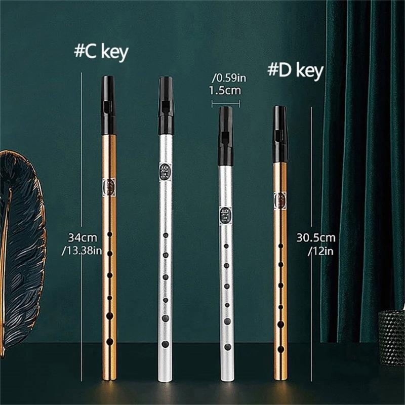 Tin Penny Whistle Flute 6 Hole Metal Flute C/D Key Irish Whistle Instrument Woodwind for Beginners Easy To Play