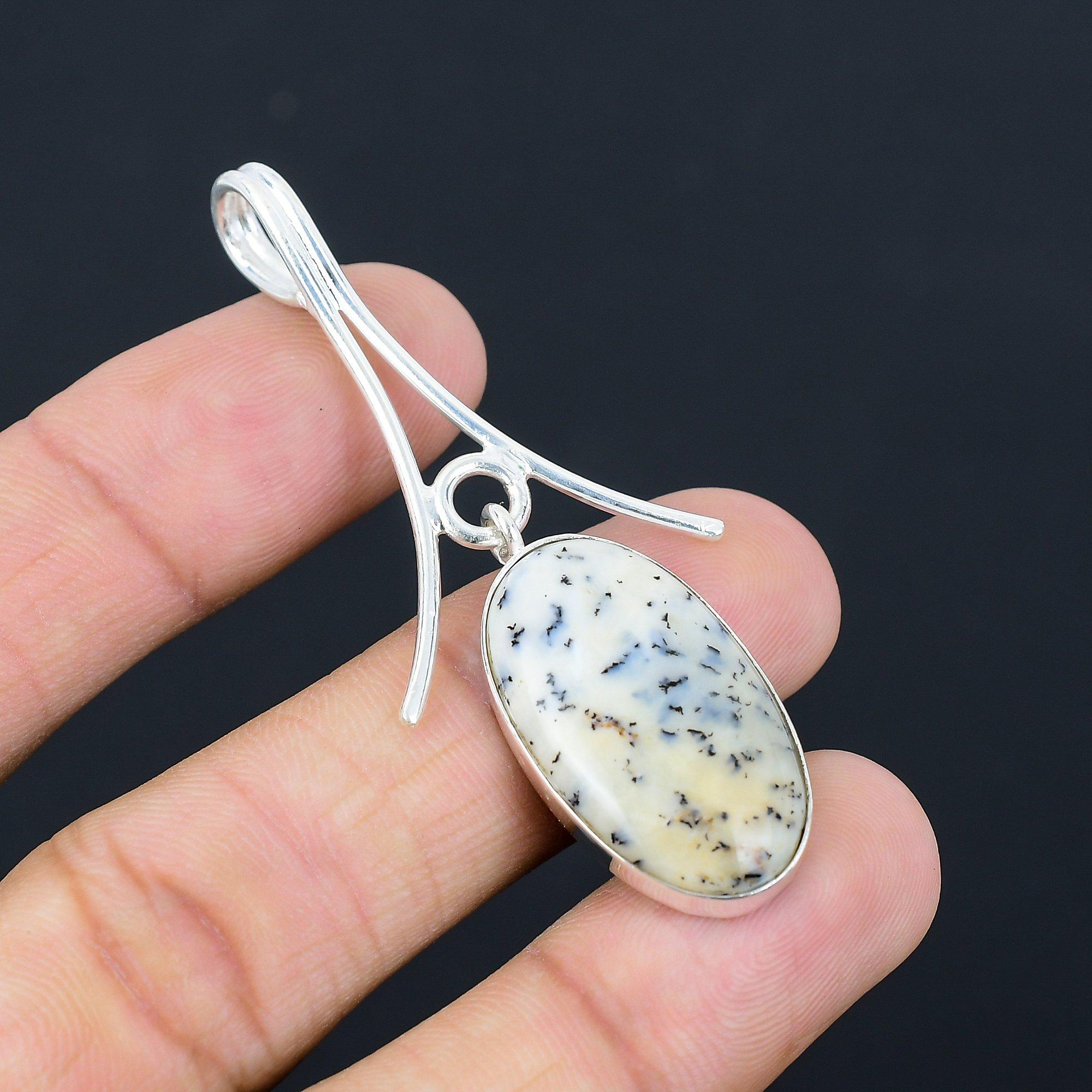 Mothers day Deal 925 Silver Oval Dendrite Opal Stone Sister Engagement Pendant