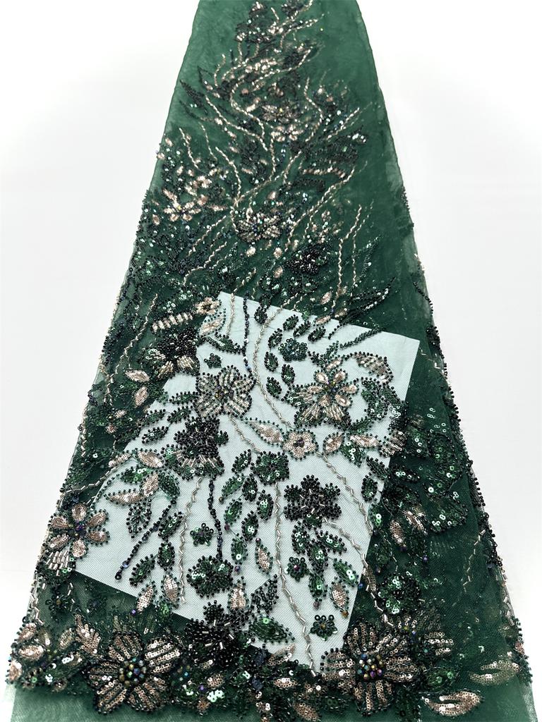 Green African Beaded Lace Fabric 2025 High Quality Nigerian Sequins French Tulle Fabrics Material For Wedding Party Dress Women