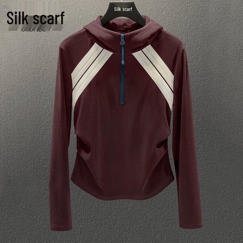 

Women s American Retro Color-block Hooded Knit Top L