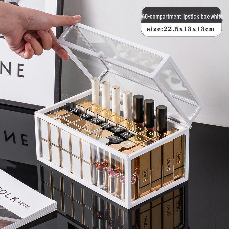 High-End Dustproof Glass Lipstick Storage Rack with Lid, Multi-Layer Design, Large Capacity for Lipstick and Lip Gloss