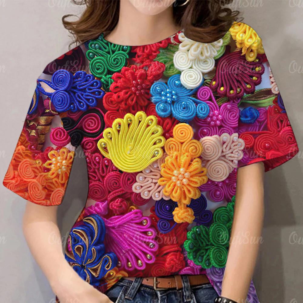 3D Printed Women's Flower T-shirt Casual Short Sleeve Large T-shirt