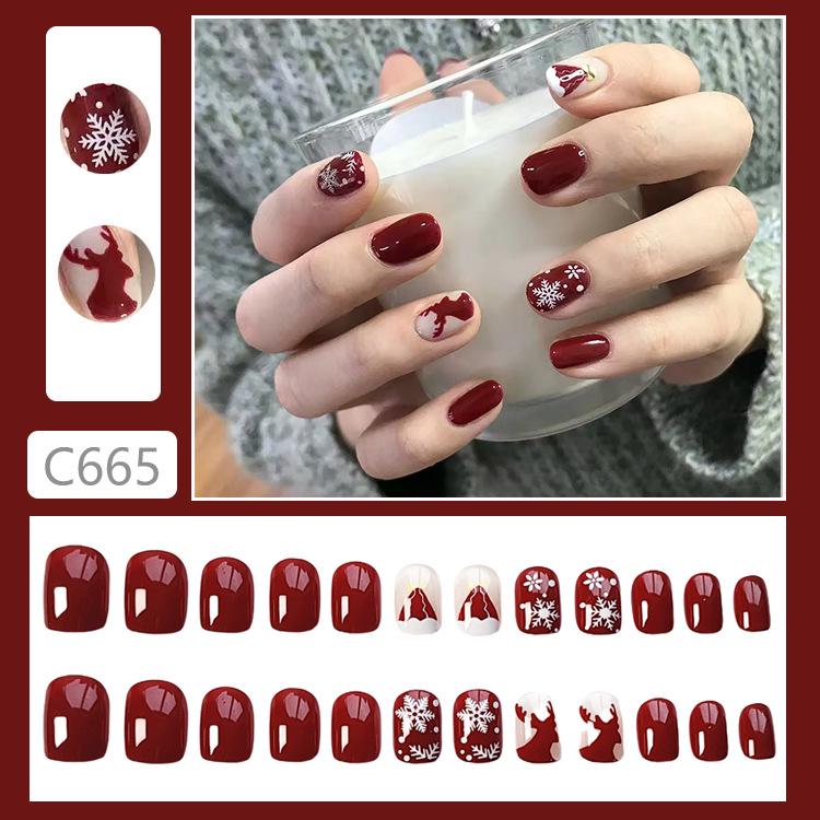 

C665 Приграничные Рождественские и Новогодние Накладные Ногти: Белый олень, снеговик, наклейки для ногтей со снежинками. C665-Reindeer [Glue]