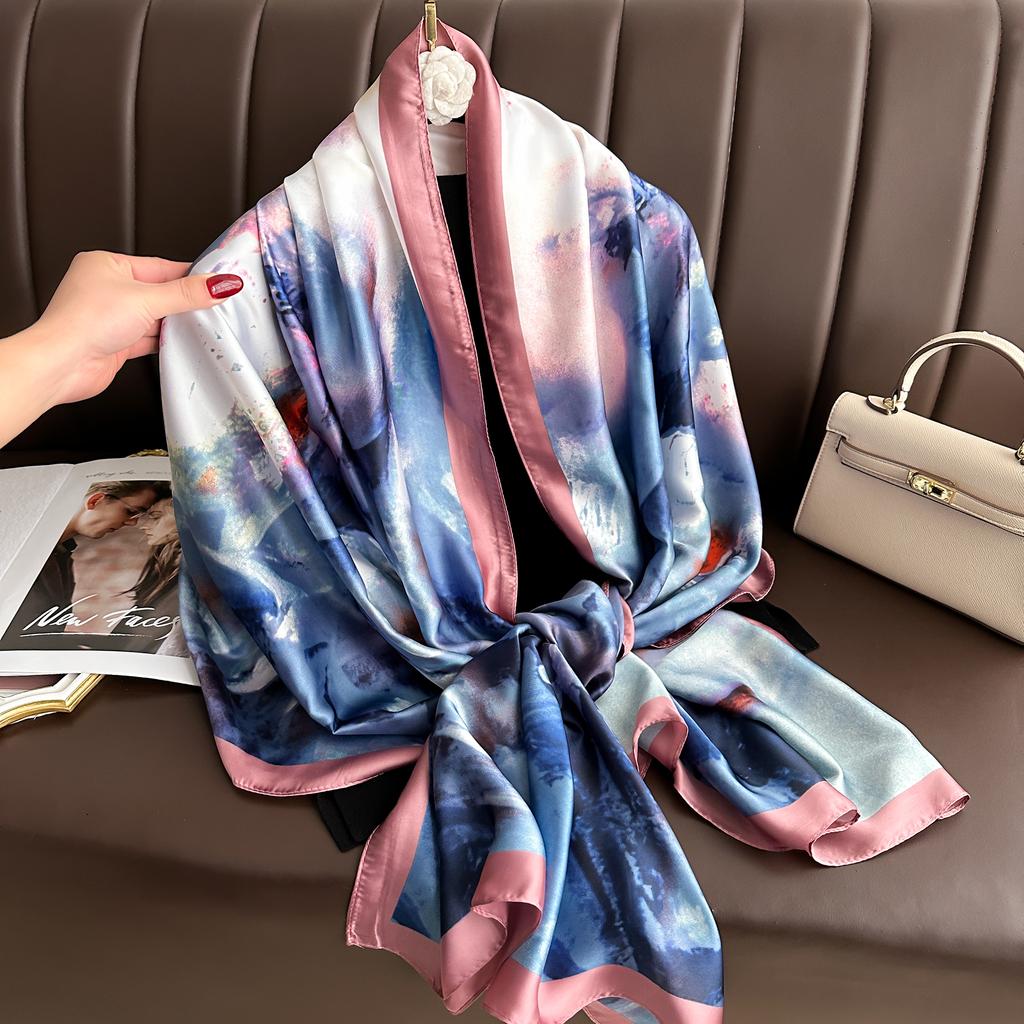  180*90cm Luxury Brand Spring Summer Autumn Women Clothing New Fashion Color Matching Printed Silk Scarf Lady Shawl Turba