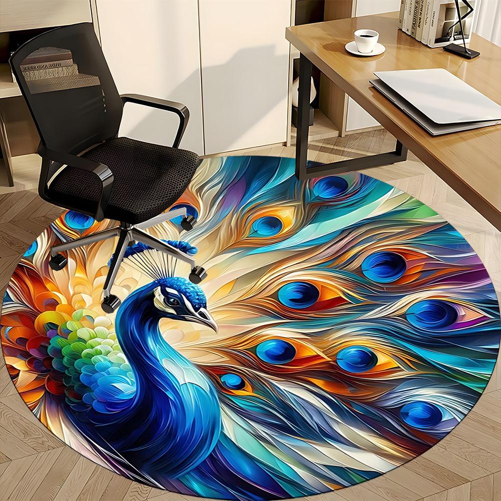 1pc Peacock Feather Artwork Chair Carpet for Office, Non-slip, Soft and Durable Office Rug, Perfect for Office yy260131015