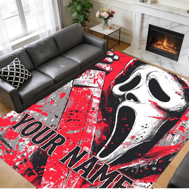 Crystal Velvet Rug Custom Name Text, Soft Non Slip Floor Mat Home DecorScream Ghostface