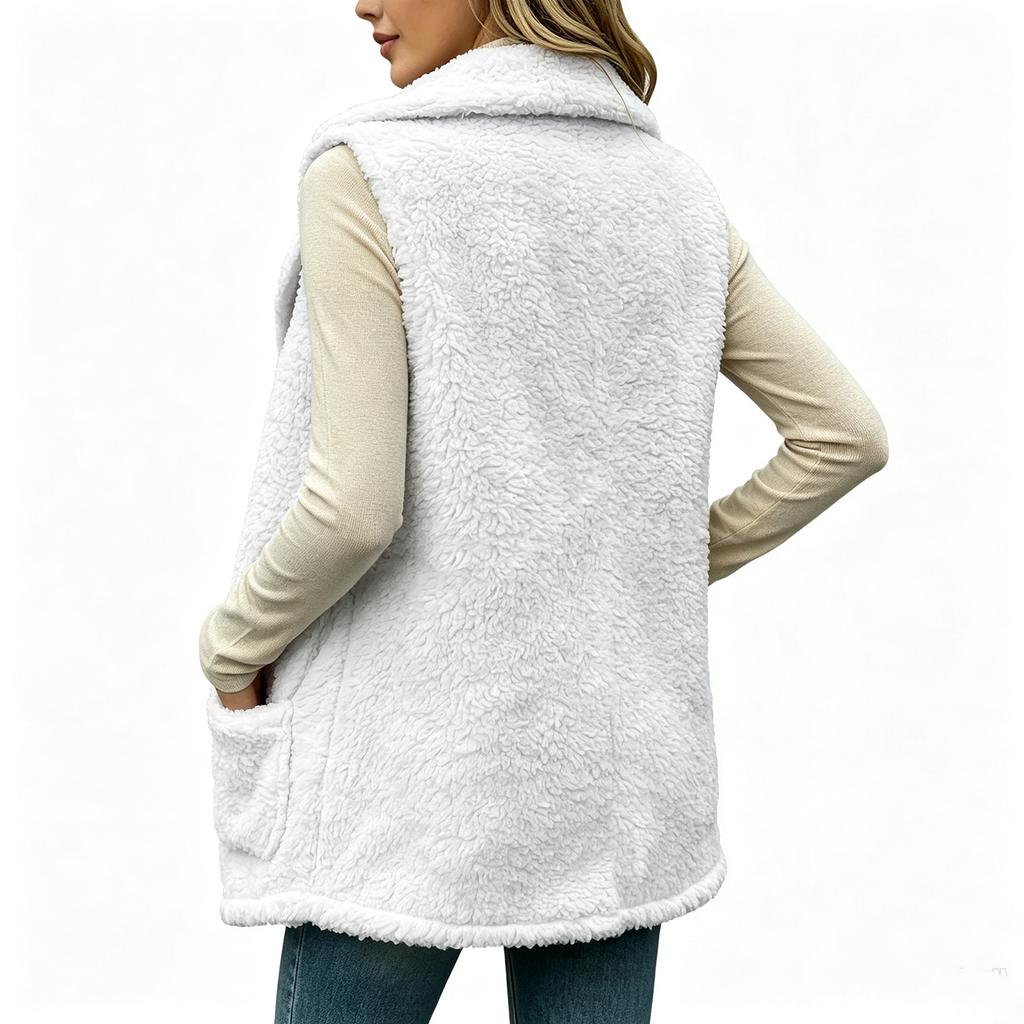 Womens Vest Casual Lightweight Fuzzy Sleeveless Jackets with Pockets