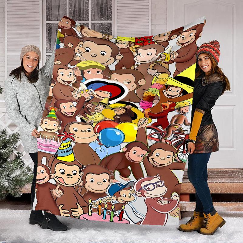 1pc Curious George9 Theme Blanket - Digital Print, Polyester, Cozy for All Seasons, Perfect for Outdoor, and Travel