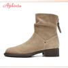 Aphixta 3.5cm Med Heel Ankle Boots Women Back Zipper Khaki Westen Boot Pointed Toe Women's Ankle Boots Botas Cowboy Mujer