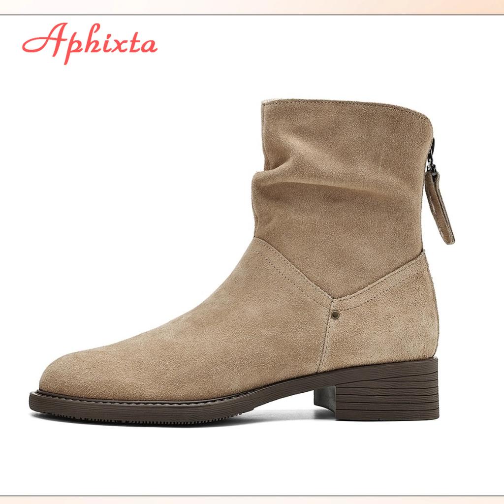 Fashion Aphixta 3.5cm Med Heel Ankle Boots Women Back Zipper Khaki Westen Boot Pointed Toe Women's Ankle Boots Botas Cowboy Mujer
