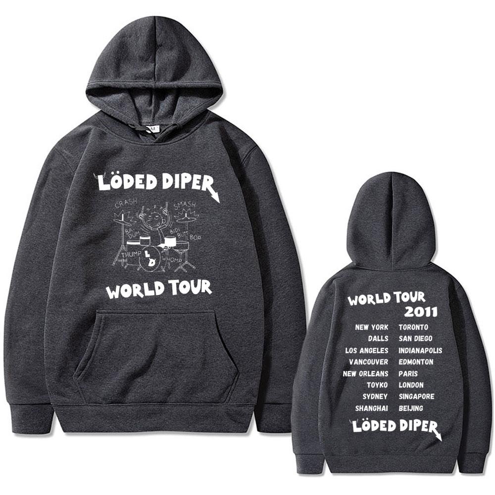 Loded Diper World Tour Hoodie Diary of A Wimpy Kid Hoodies Men Women Hip Hop Oversized Hooded Sweatshirt Male Vintage Streetwear