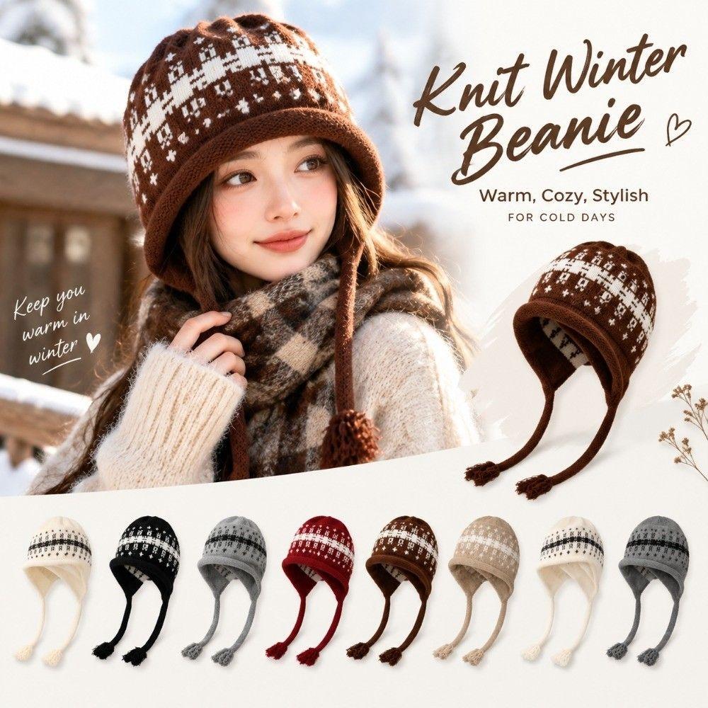Tassel Tie Knit Hat Warm Knit Women Beanie New Knit Cap Outdoor
