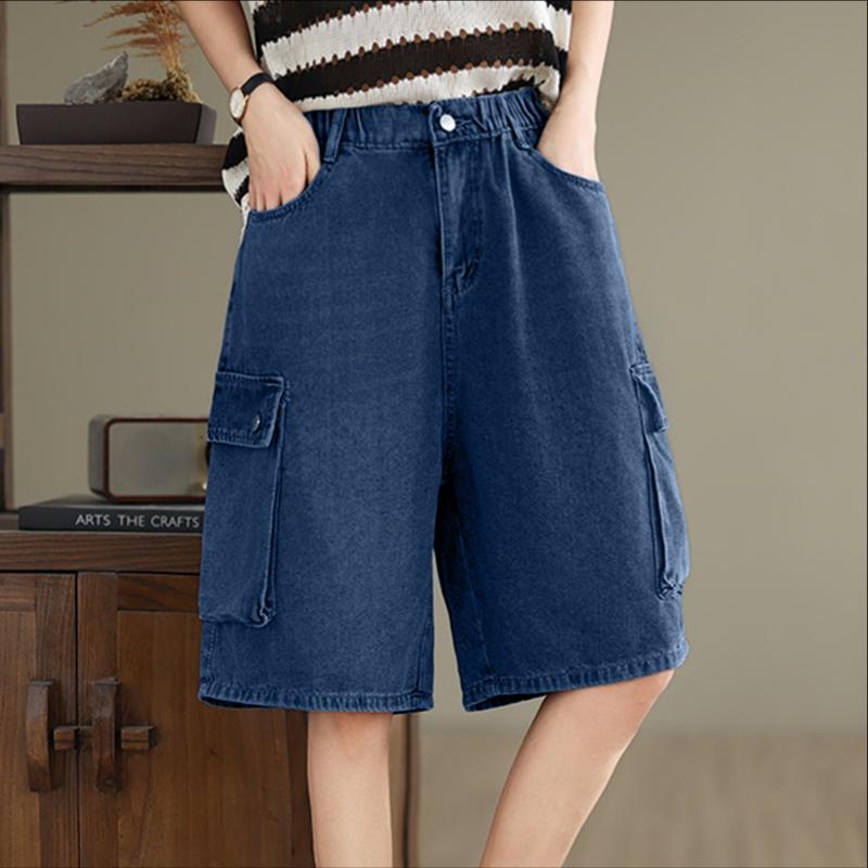 ZANZEA Women Casual Elastic Waist Solid Color Fifth Pants