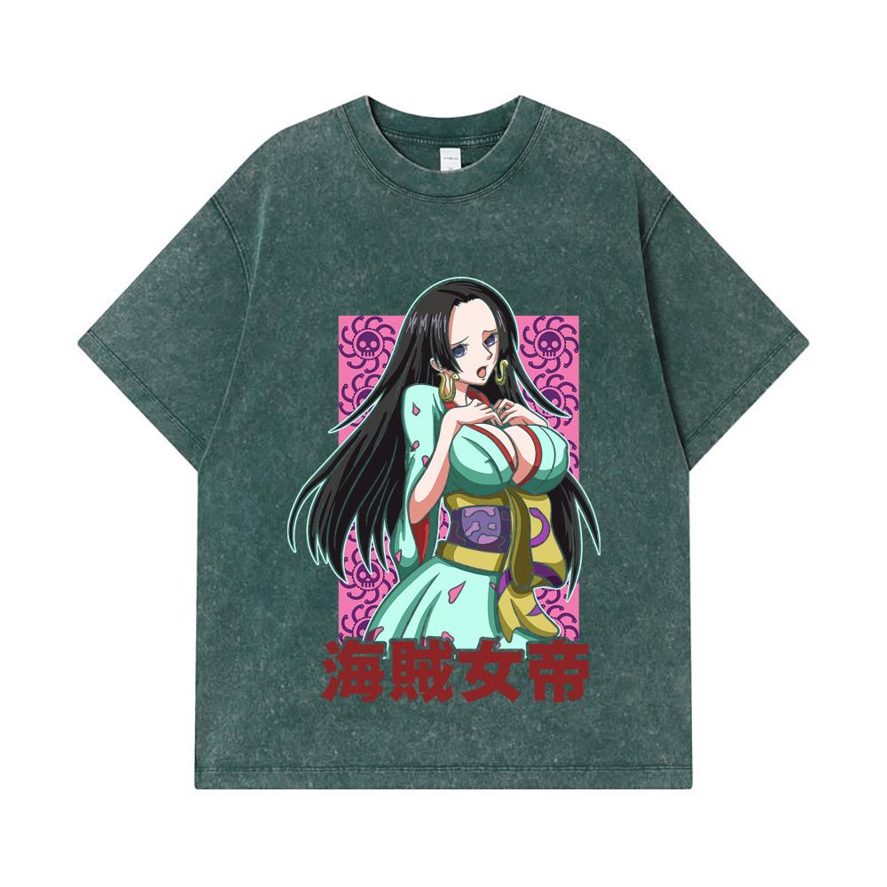 275 GSM Washed T-shirts 100% Cotton One Piece V68 Boa Waifu Print Unisex Heavy Cotton T Shirt