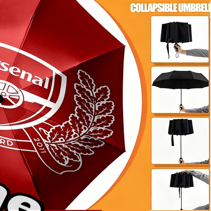 Custom Name Personalized Football Team F.C Print Umbrella, Auto Open Close, 8‑Rib Sturdy Frame, Commute Camping Hiking Use, Birthday Gift
