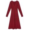 Niche Design Sense V-neck Red Knitted Dress Autumn and Winter New Temperament Sweater Skirt Annual Meeting Dress Skirt